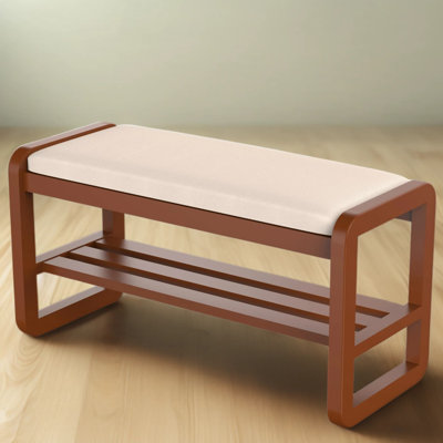 Solid Wood Shoe Rack, 2 Tier Shoe Storage Bench With Cushion Seat, 10 Pair Shoe Organizer For Entryway, Cherrywood, 39 Inch
