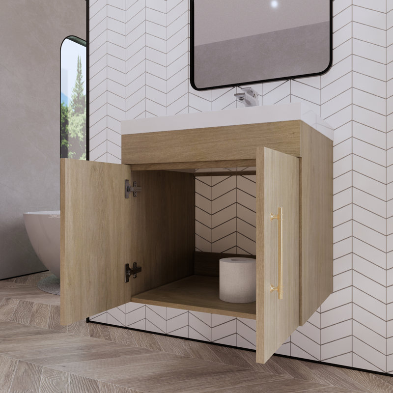 Ensemble de meuble-lavabo mural simple 30 po Foushee, Chêne blanc, 24"