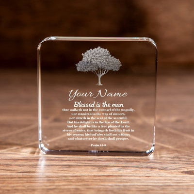 Jerrius Personalized Psalm 1:1-3 Blessed is the Man Large Square Crystal Paperweight  Custom Christian Gift