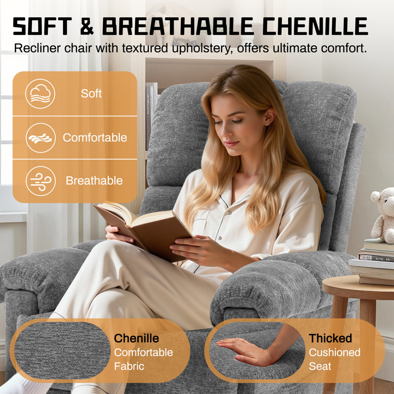 KORSER Recliner Chair,Rocker Recliners for Adults, Small Recliners for Small Spaces, Manual Recliner with Side Pockets for Living Room Bedroom