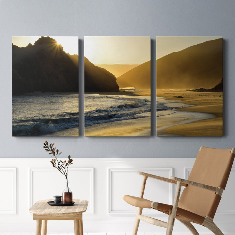 Coucher de soleil à Big Sur - toile tendue avec châssis de qualité supérieure - prête à être accrochée