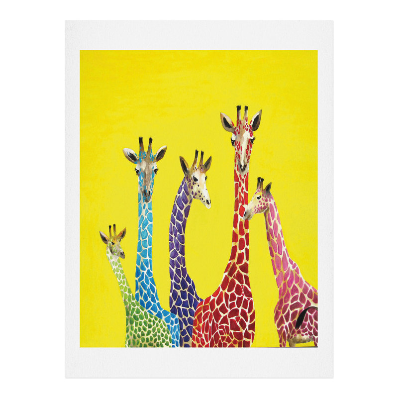 « jellybean giraffes » par clara nilles-impression d’art graphique encadrée sur papier, H 14 po x l 11 po