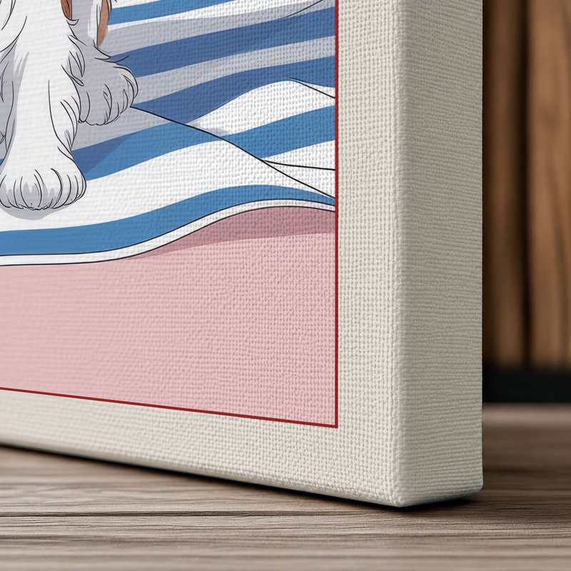 Spaniel in Straw Hat Modern 1 Piece Wrapped Canvas Wall Art, 36x24 - 91.4 x 61.0 cm, Cream Border
