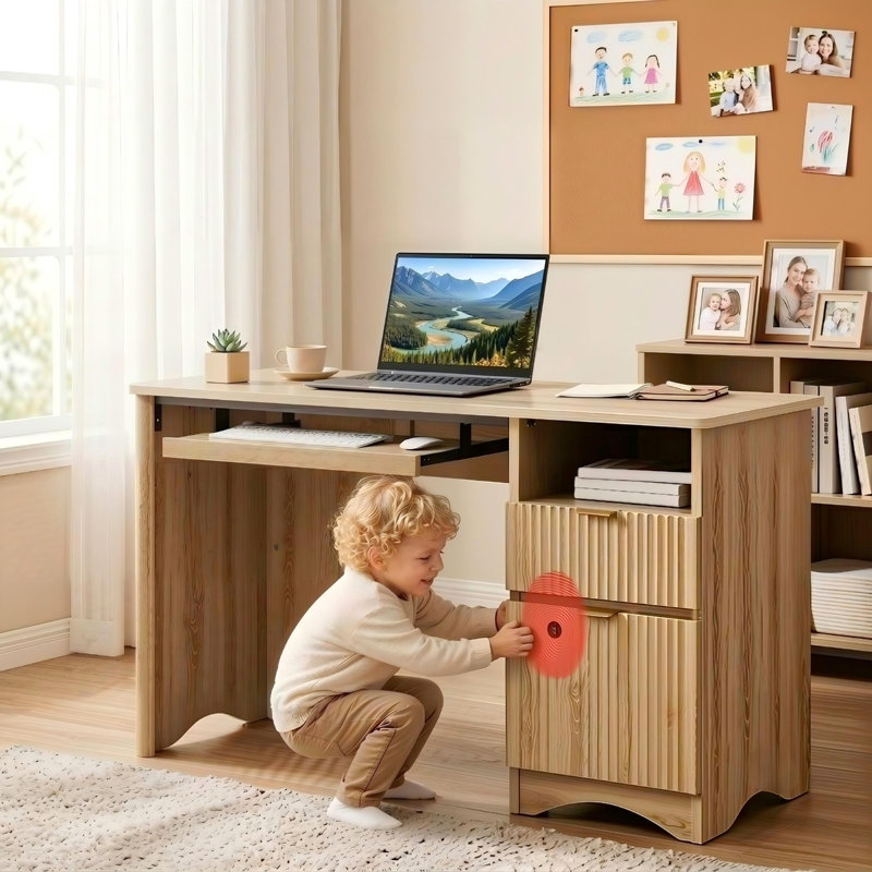 Bureau double caisson cannelé Neeru, Chêne naturel, Oui