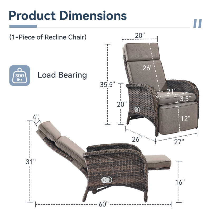 Valierius Outdoor Chaise Lounge Chair Adjustable 6-Position With Soft Cushions, Waterproof PE Wicker & Durable Metal Frame - Ideal For Poolside, Patio & Deck Relaxation