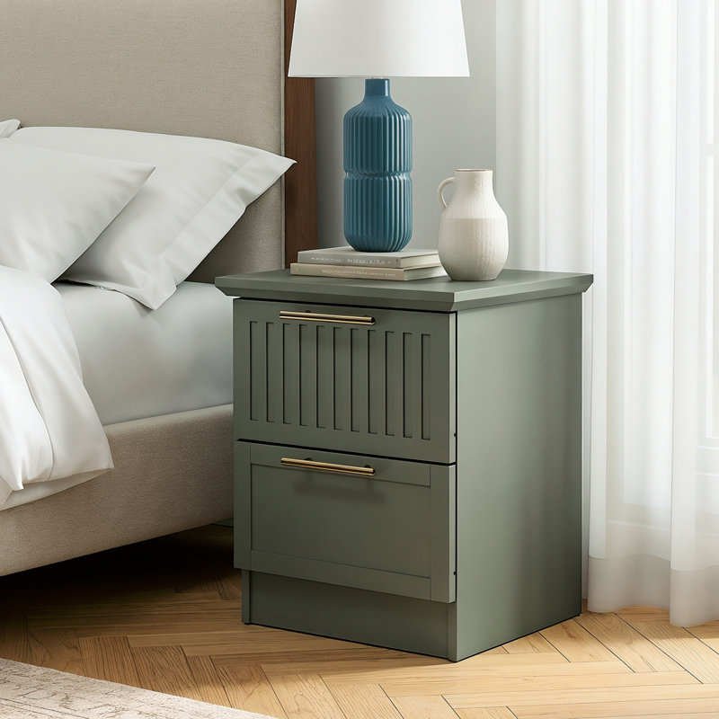  2 Drawer Bedside Table, Kale Green