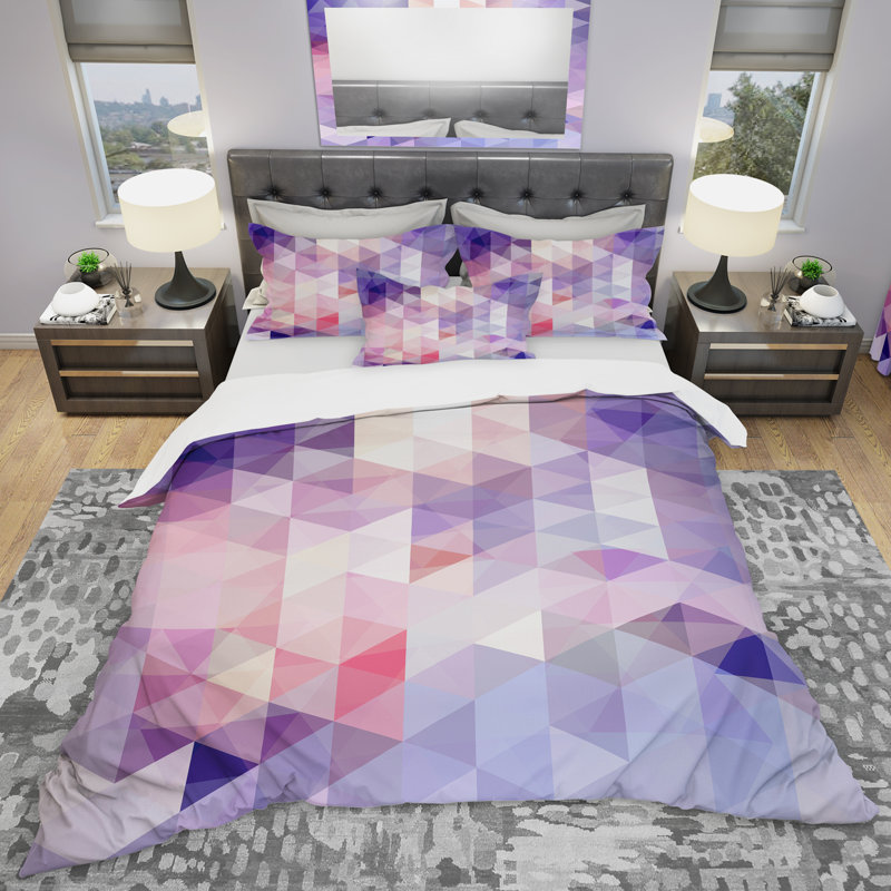 Purple Geometric Microfiber Queen Duvet Cover Set