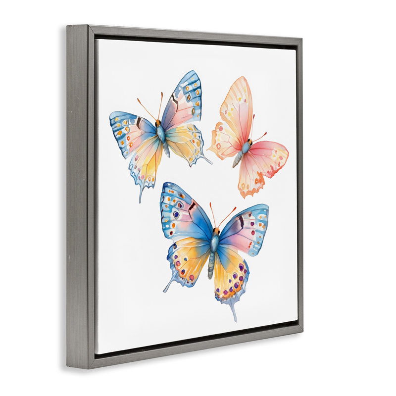 Cadre flottant Whimsical Butterfly Trio, design par Creative Studio, H 18 po x l 18 po, Cadre flottant gris lustré