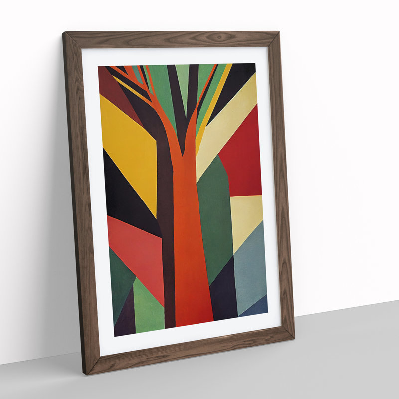 Bold Abstract Tree No.5 - Wall Art, 48cm H x 36cm W, Walnut Framed, White
