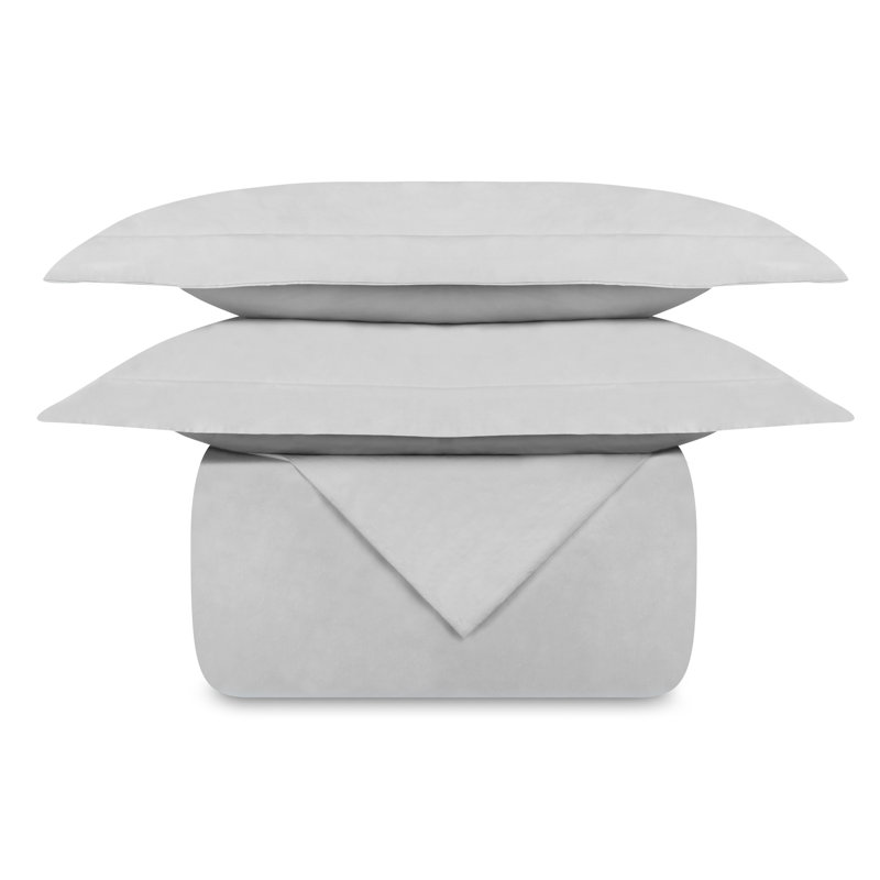 Delara GOTS Certified 100% Organic Cotton Percale Duvet Cover Set - 400 Thread Count, Smooth & Breathable, Light Gray