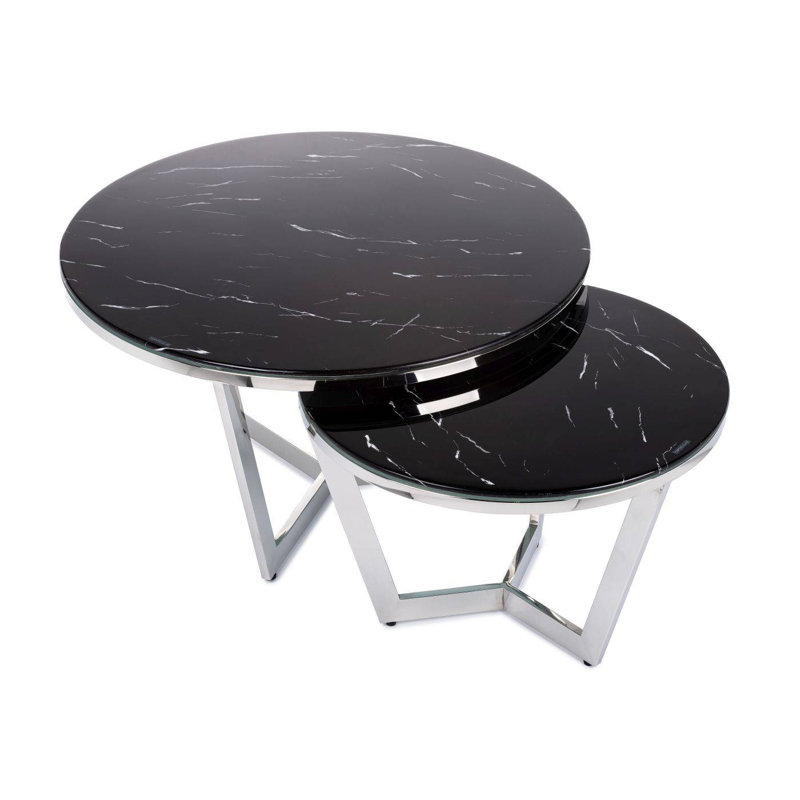Jordynn 2 - Piece Glass Top Living Room Table Set, Black/Silver