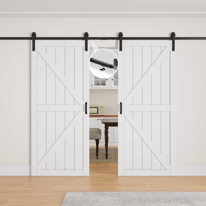 Porte de grange coulissante moderne de 84 po de hauteur | Surface apprêtable à peindre | Porte de garde-robe / garde-manger avec quincaillerie de porte de grange