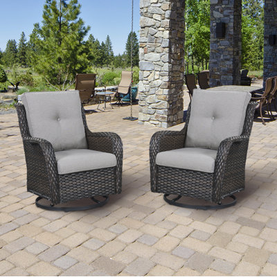 Deb Swivel Wicker Rattan Outdoor Rocking Chairs Set