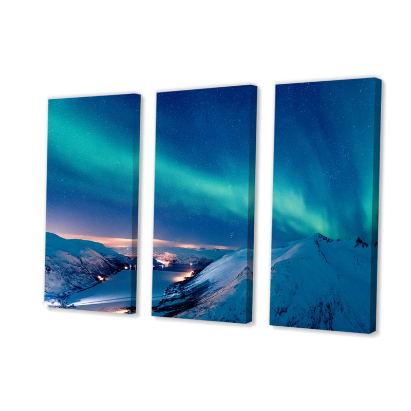 Northern Lights In Alaska I, impression sur toile 3 pièces, H 32 po x l 48 po x P 1 po