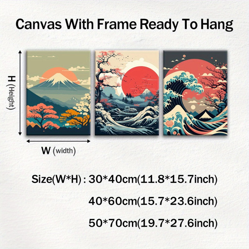 3-Piece Framed Wall Art Set - Modern Sun Theme Canvas Prints, Wooden Frame Waterproof Decor for Living Room, Bedroom & Holiday Party