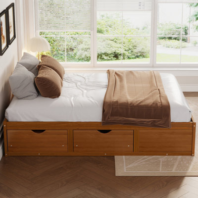 Queen Wood Platform Bed with Drawers