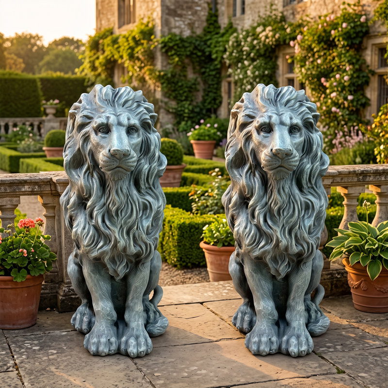 Statue décorative de jardin pour pelouse et terrasse, Lion assis