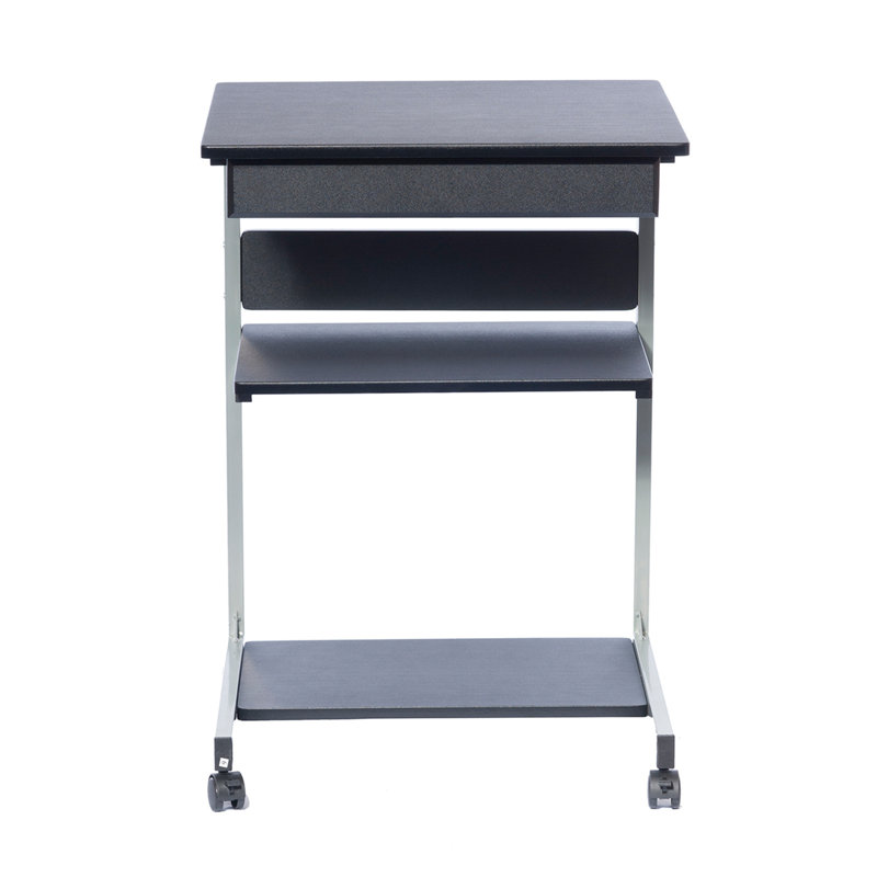 Small Black Rolling Laptop Cart with Drawer and Shelves