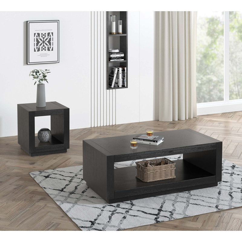 Table basse rectangulaire avec socle et tablette inférieure ouverte (ensemble de 1), Noir