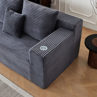 3 - Seat Corduroy Modular Sectional Cloud Couch With Built In Cup Holders, Oversized Deep For Total Relaxation, Inspired By Design, Quick Decompression Without Assembly Flexible Layouts Big Rooms