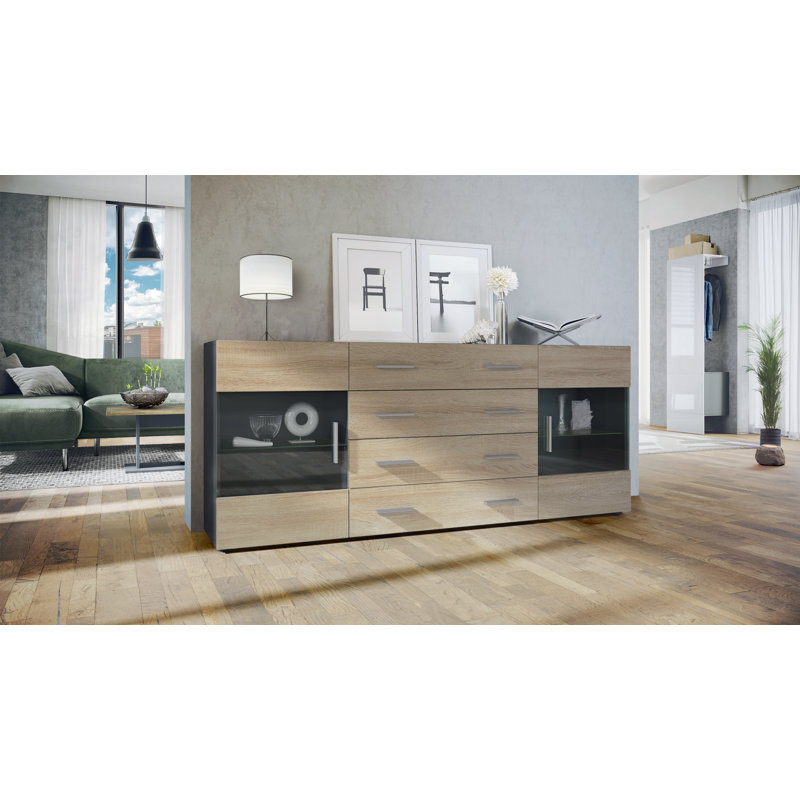 Bari 166cm Sideboard, Black (matt)/Oak, No