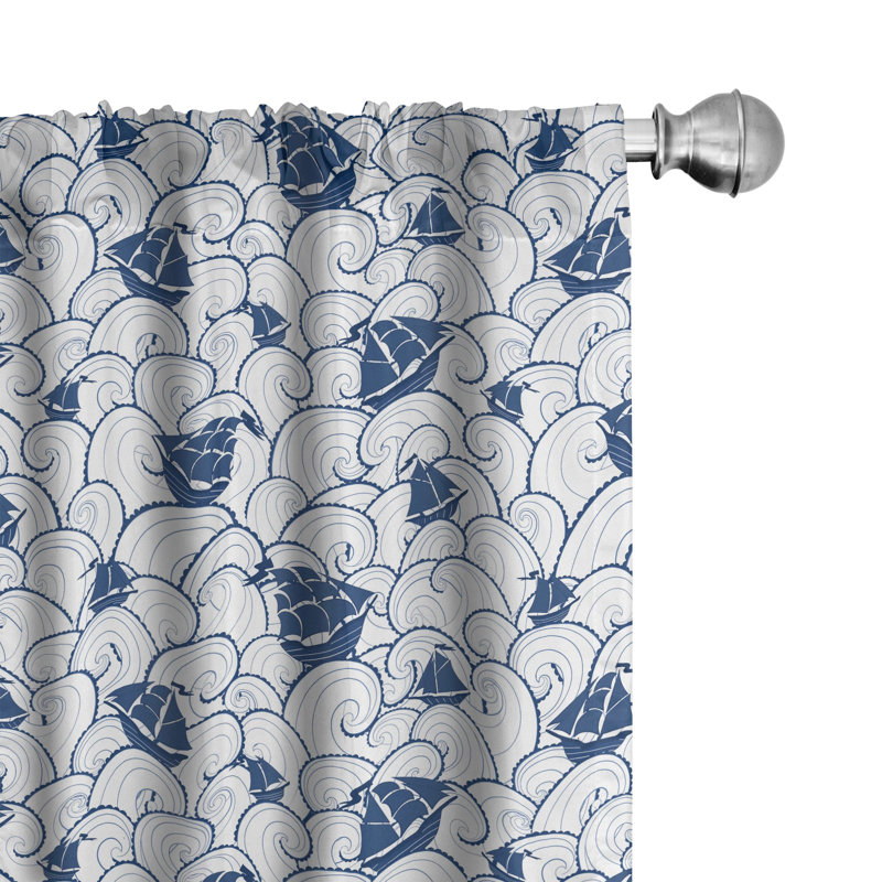 Nautical Semi-Sheer Rod Pocket Curtain Panels, 28" x 95"