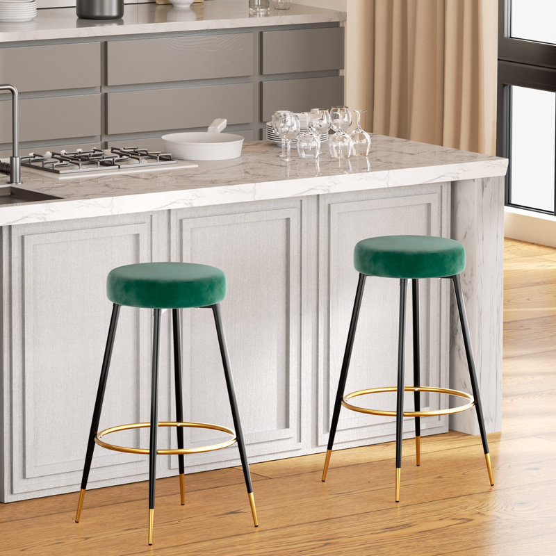 Cheshunt Upholstered Round Counter Bar Stool, Metal Frame Bar Stool, Green