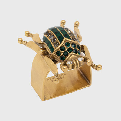Enamel Beetle Napkin Rings, Worn Gold