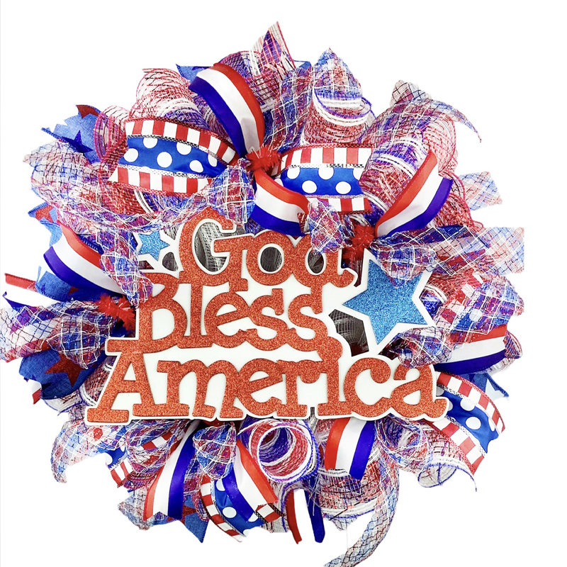 Couronne en maille 16 po God Bless Patriotic Deco