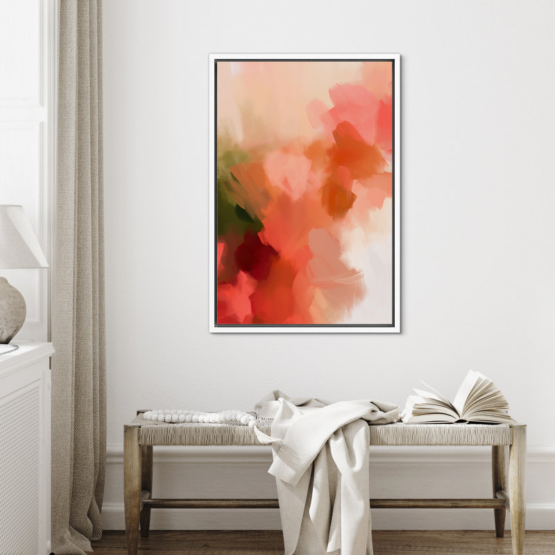 "Rouge vif, peinture moderne abstraite, coups de pied frais encadrés, images de salon", Cadre blanc, H 24 po x l 16 po