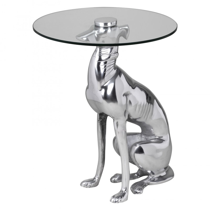 Glass Top Figurine End Table, Matt brushed nickel