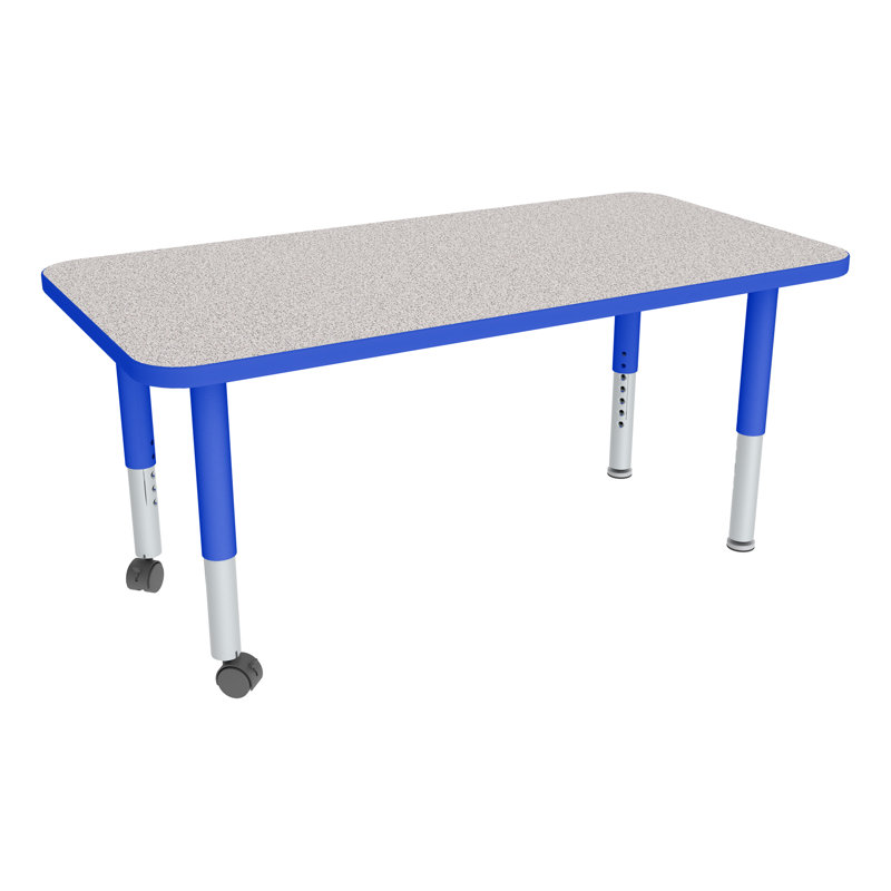 Table d'activités préscolaire rectangulaire à hauteur réglable avec roulettes, Gris nebula, Bleu, L 48 po x l 30 po