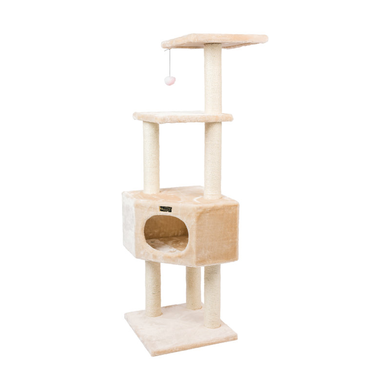 Beige Faux Fur and Sisal 52'' Cat Tree with Condo