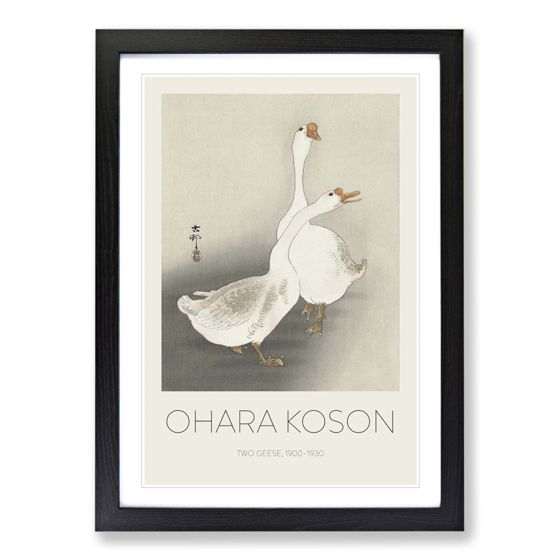 Two Geese by Ohara Koson - Picture Frame Painting, 65cm H x 48cm W x 2cm D, Black Framed