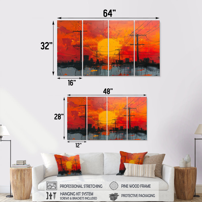 «Red Lines to the Darkness IV», ensemble d'art mural sur toile, H 28 po x l 48 po