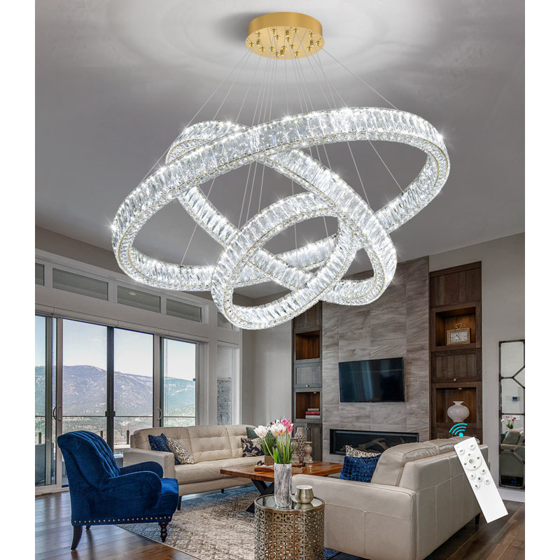 Large Dimmable Chandelier Led Crystal Rings, Gold, 78" H x 39.4" W x 39.4" D