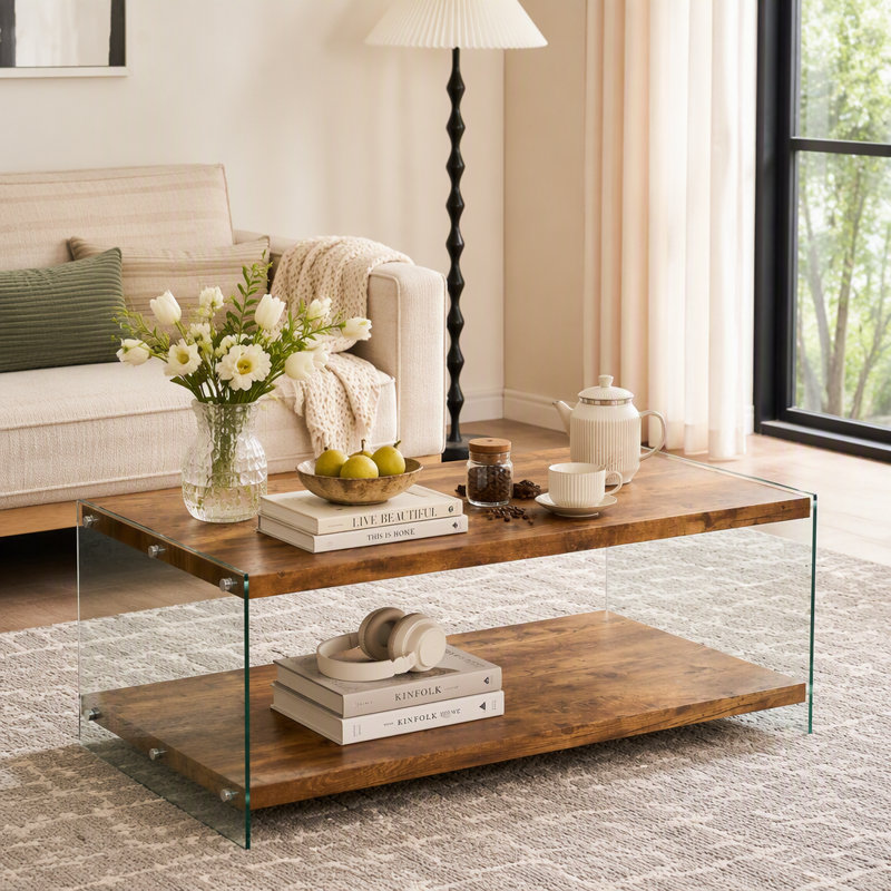 Table basse en MDF, H 17,7 po x l 43,3 po x P 21,6 po, Noyer