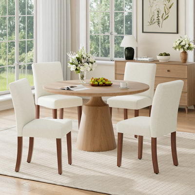 Chaise de salle à manger rembourrée en tissu Oakridge avec pieds en bois d'hévéa massif et coussin en mousse haute densité Oakridge