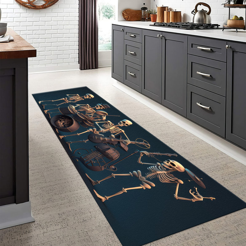 Tapis non tissé à motif mince au motif exquis bleu ciel et or royal, idéal pour les salons et les chambres