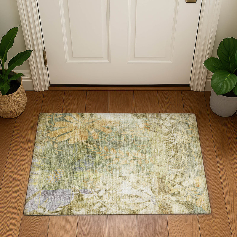 Premium Machine Washable Mayfield AMF2223 Floral Rug, 1'8" x 2'6", Brown