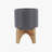 5" Planter W/ Wood Stand, Matte Gray-1513874852