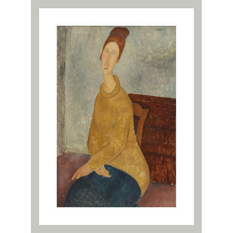 Le chandail jaune de Jeanne Hébuterne par Amedeo Modigliani - estampe numérique encadrée, 29.5" H x 21.63" W