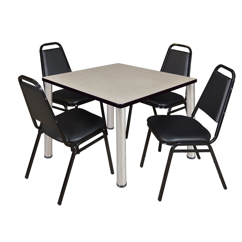 Plateau de table Kee Square, 4 chaises empilables, H 29 po x l 30 po x P 30 po, Chrome, Érable