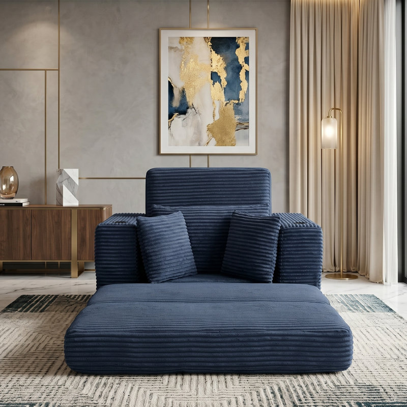 Fauteuil convertible surdimensionné en velours côtelé de 52,4 po de largeur, Bleu