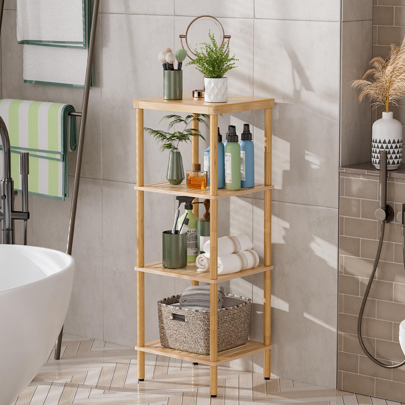 Étagère de salle de bain en bambou, étagère de rangement pour salle de bain à 4 niveaux, support de rangement multifonctionnel (bambou)