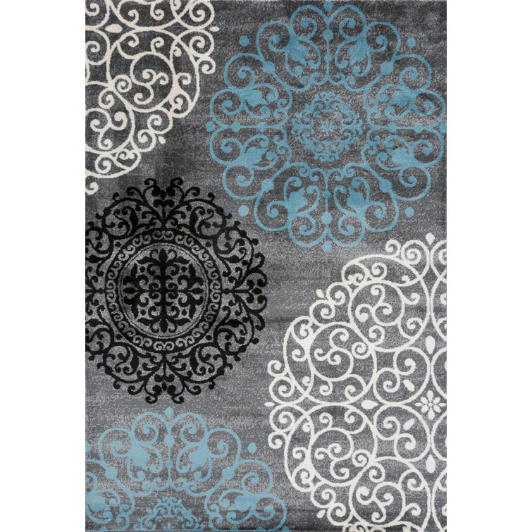 Padowski Floral Gray/Blue/Black Area Rug