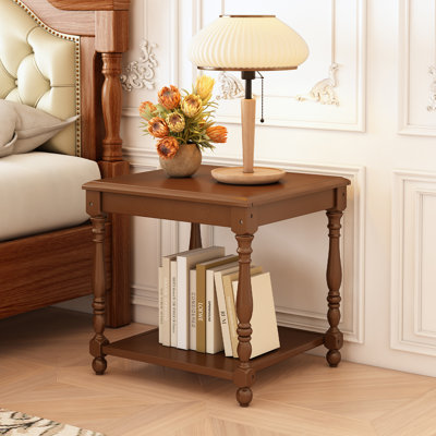 Square side table with lower shelf - living room sofa or chair coffee table