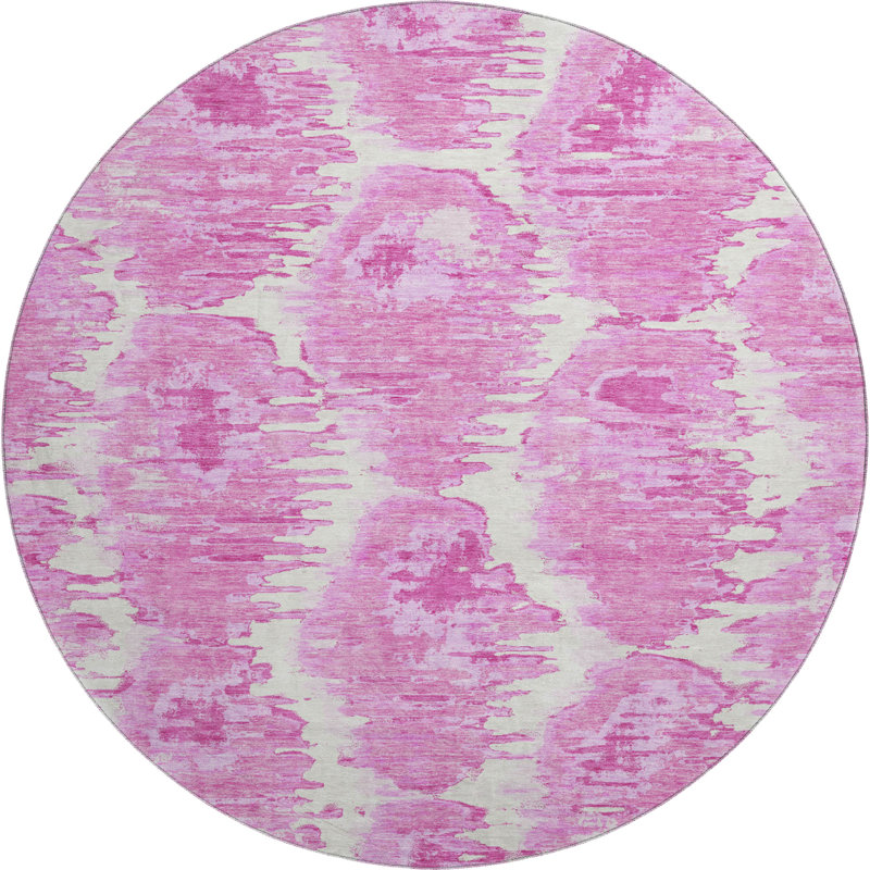 Premium Machine Washable Prisco Pink Rug, Round 8'