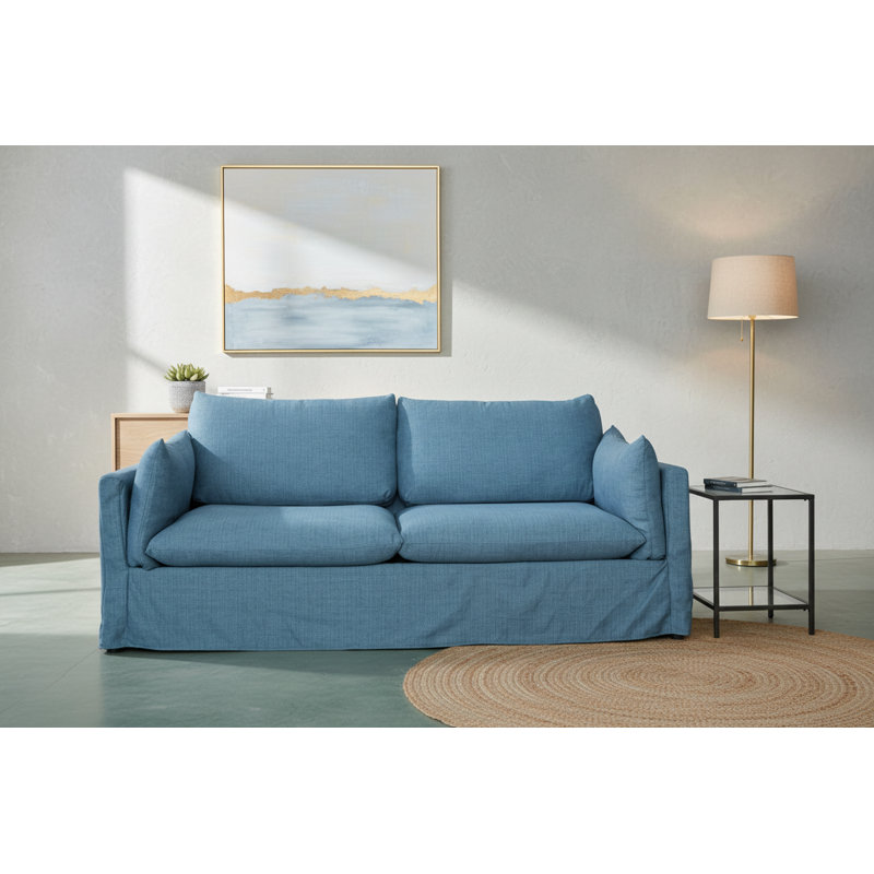 Canapé à accoudoirs carrés 81,3 po, Mélange de polyester bleu