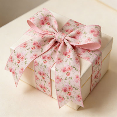 Pinky Bow Floral Linen Ribbon With Wired Edges For Gift Box Decoration Moms Day Gifts For Women Elegant Packaging Supplies